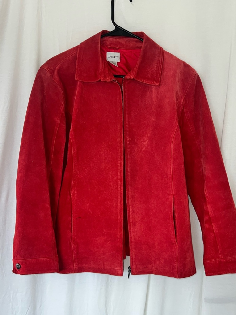 Chico’s red 100% leather jacket Moto grunge short motorcycle jacket Sz 2 Boho